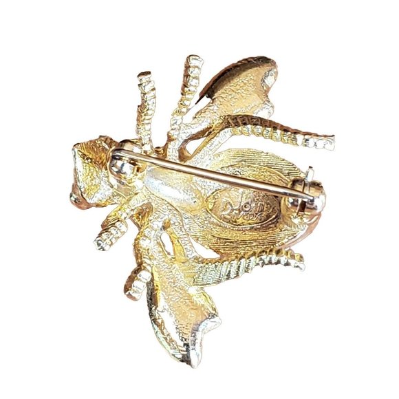 Vintage Joan Rivers Clear Rhinestone Gold Tone Bee Pin - Picture 5 of 9